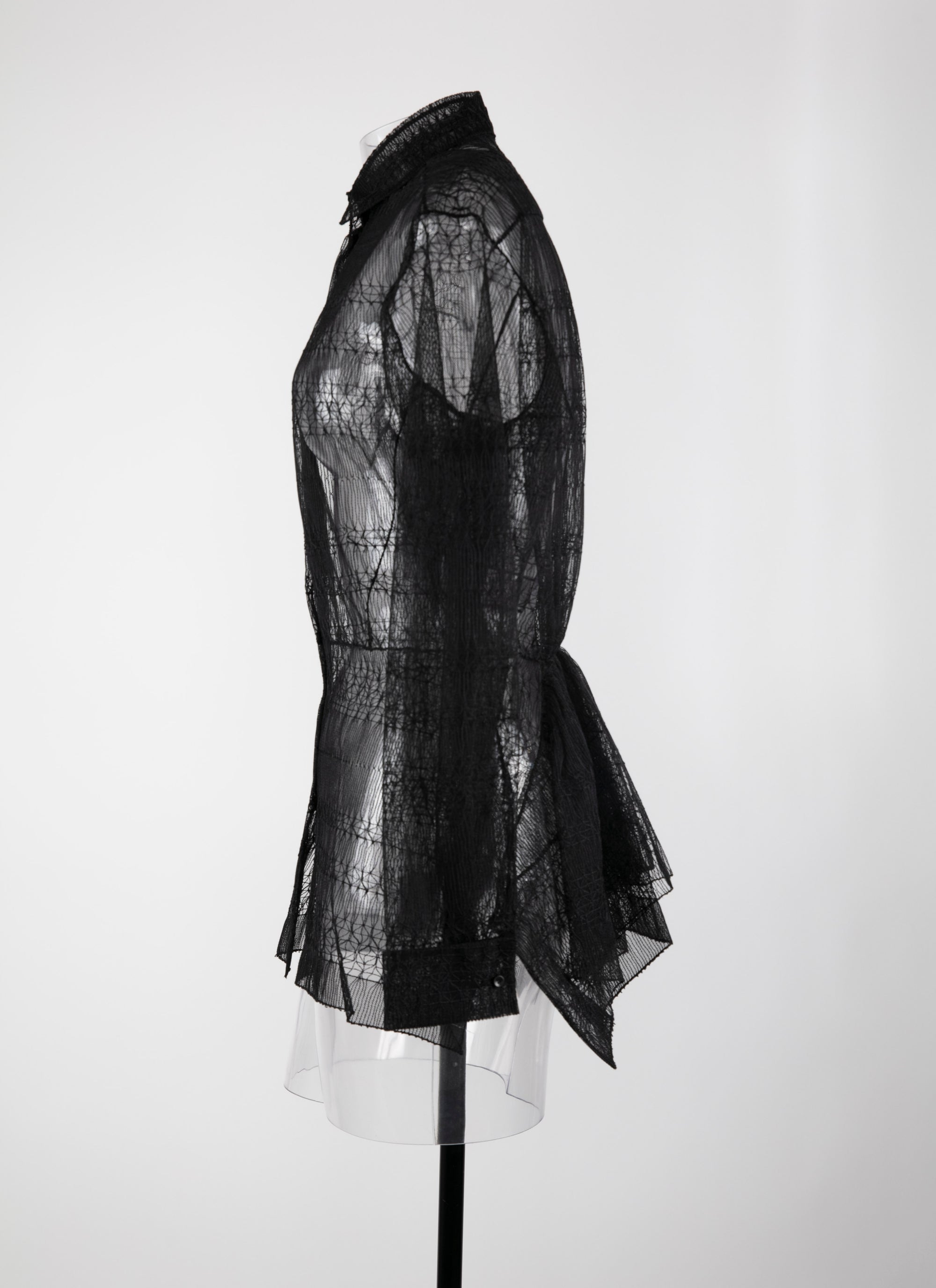 Sheer basque shirt with small pattern - Black intense