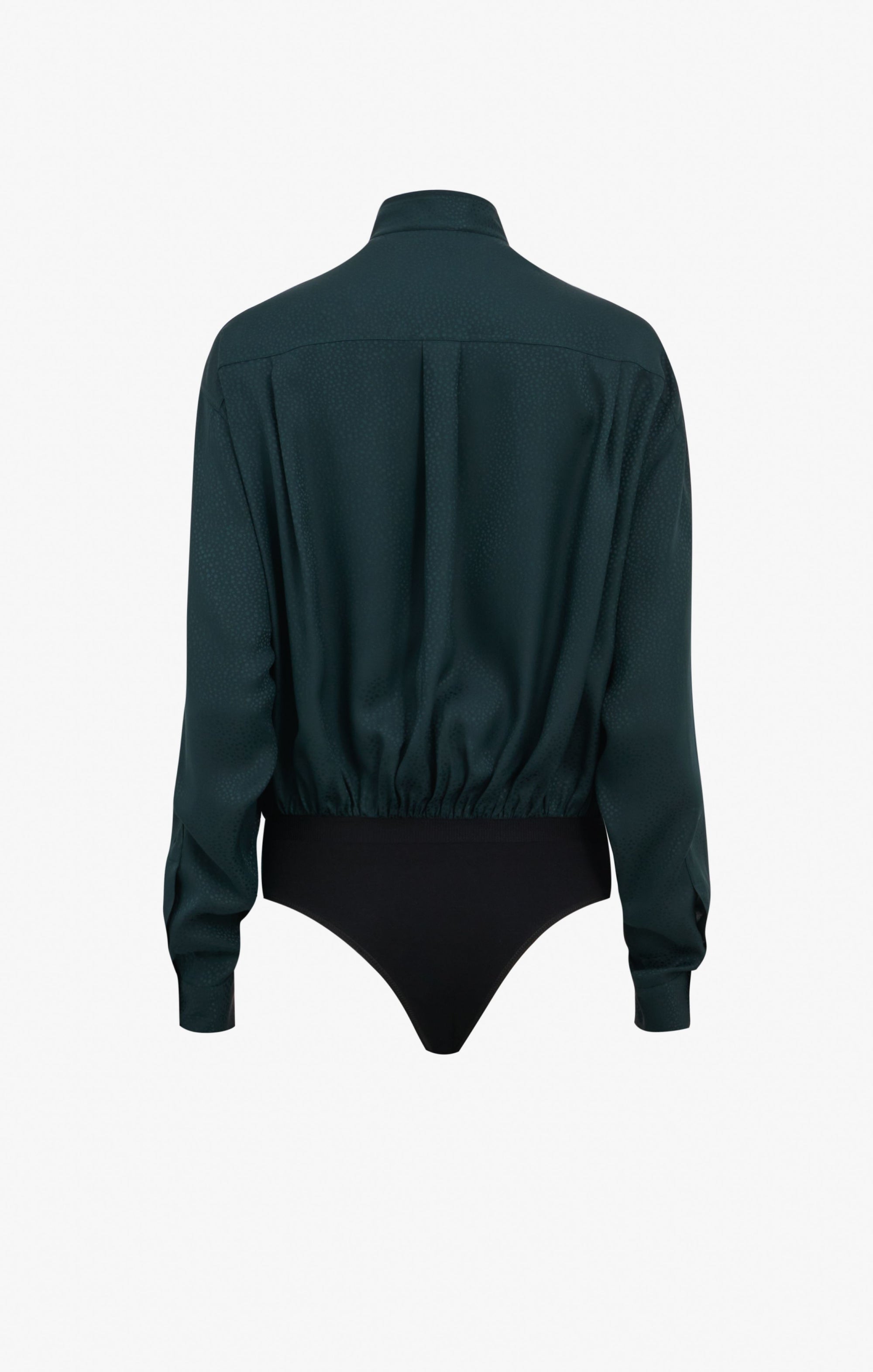 Silk Jacquard Shirt Bodysuit - Dark Green