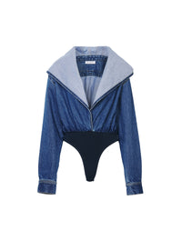 Body à capuche large en denim - Bleu Jeans