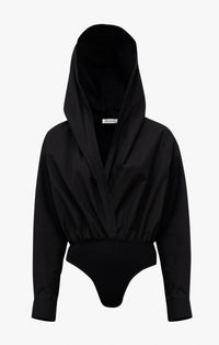 Body à capuche en popeline de coton - Noir Alaïa