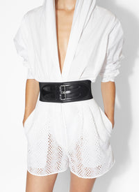 Short à broderie vague - Blanc