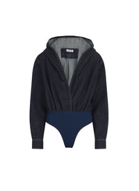 Body à capuche en denim brut - Bleu Denim