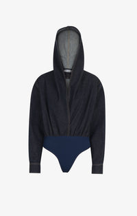 Body à capuche en denim brut - Bleu Denim
