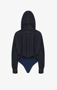Body à capuche en denim brut - Bleu Denim