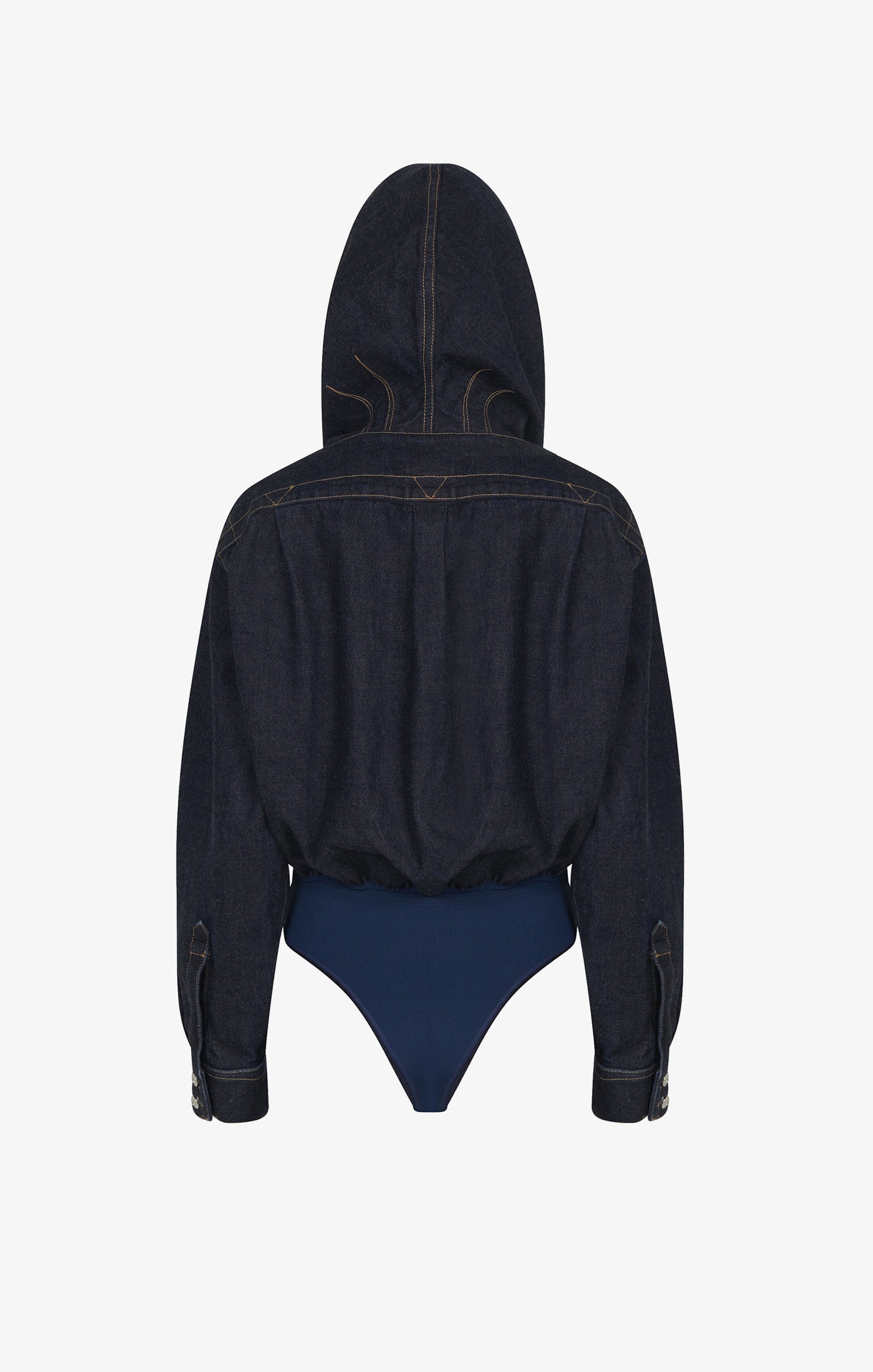 Body à capuche en denim brut - Bleu Denim