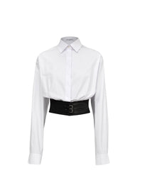 Chemise ceinturée en popeline de coton - Blanc
