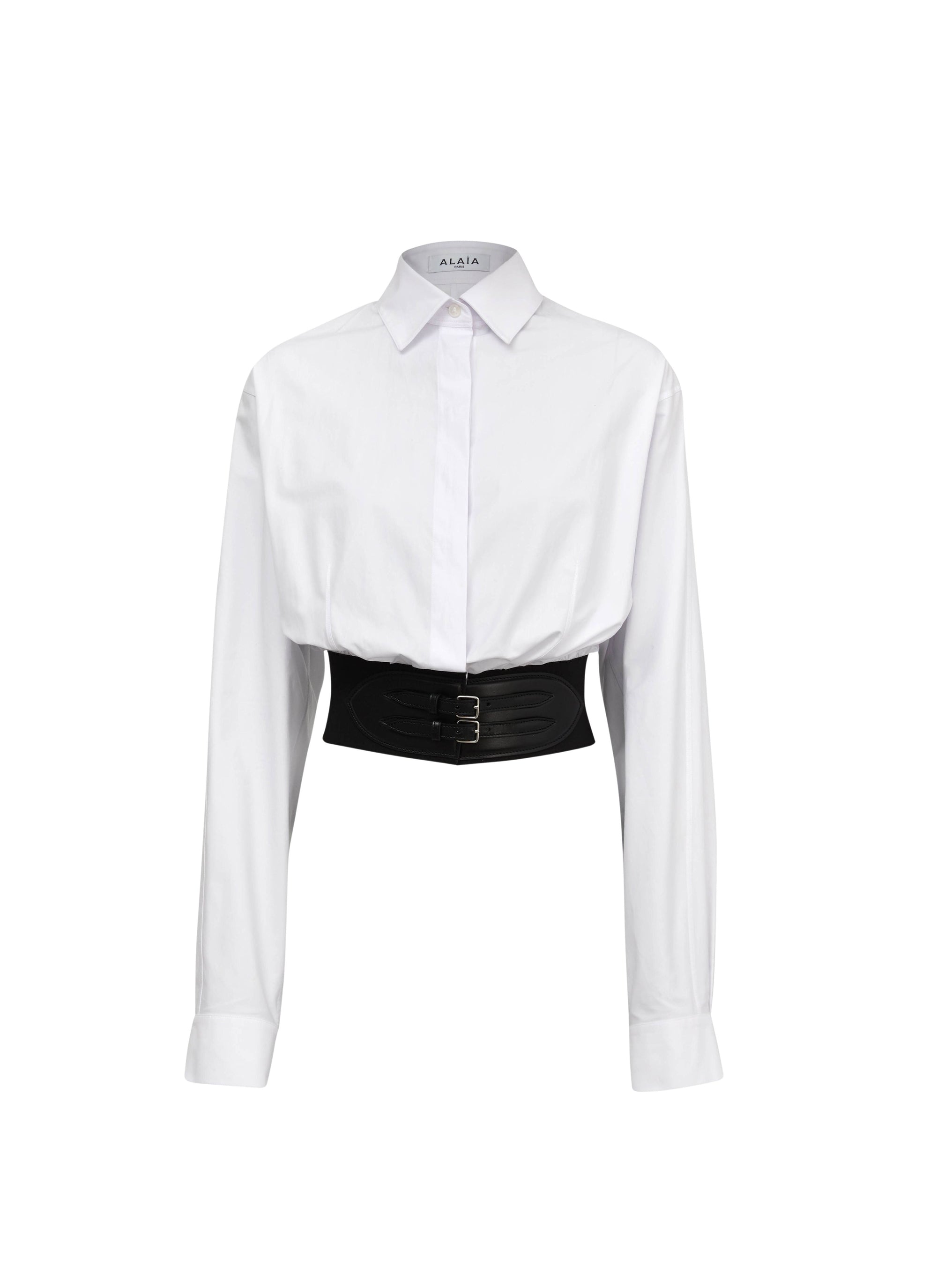 Chemise ceinturée en popeline de coton - Blanc