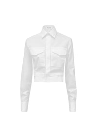 Belted shirt in crisp poplin - White