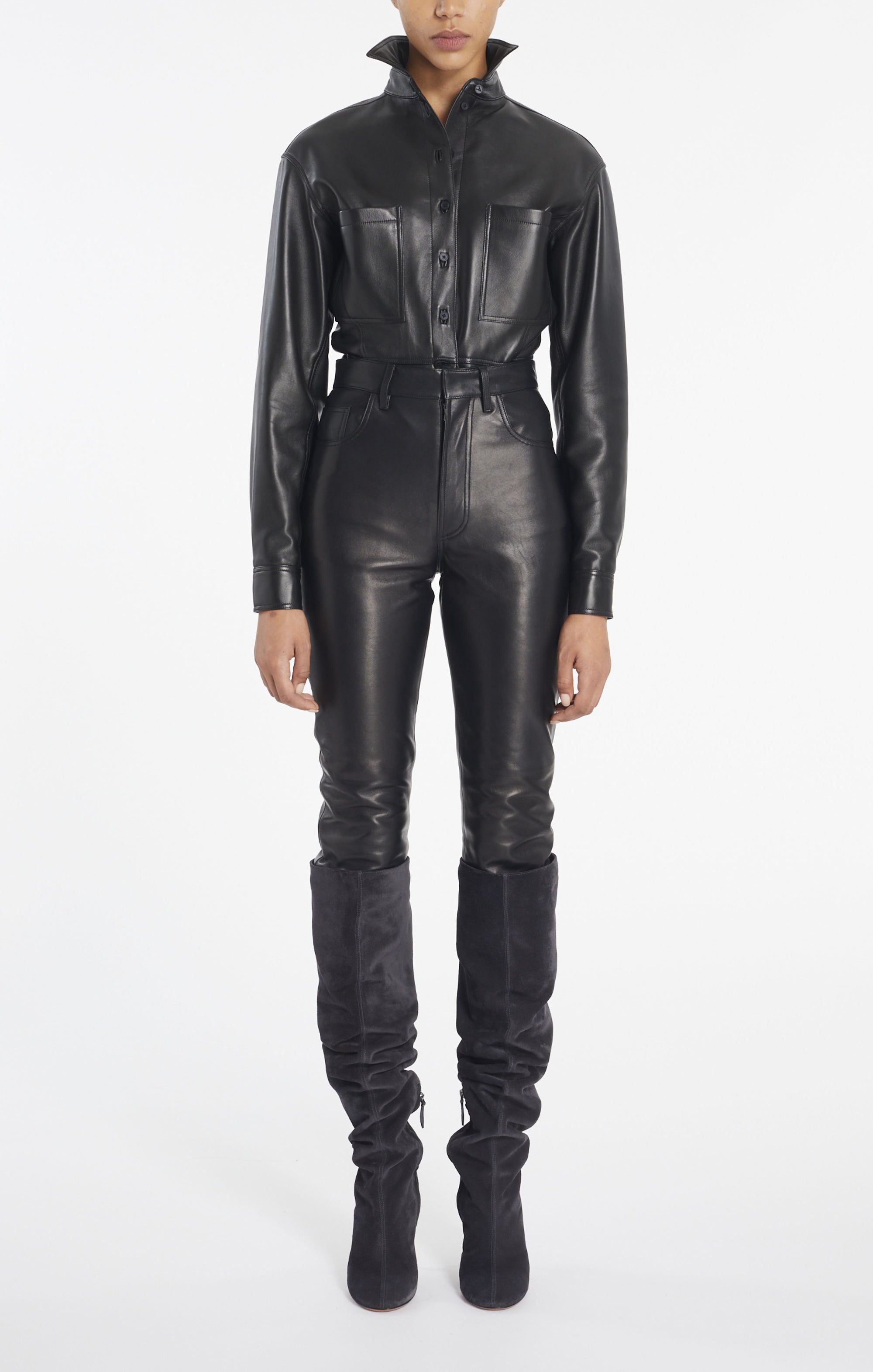 Chemise droite en cuir - Noir Alaïa