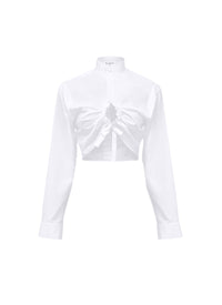Cotton poplin cropped shirt - White
