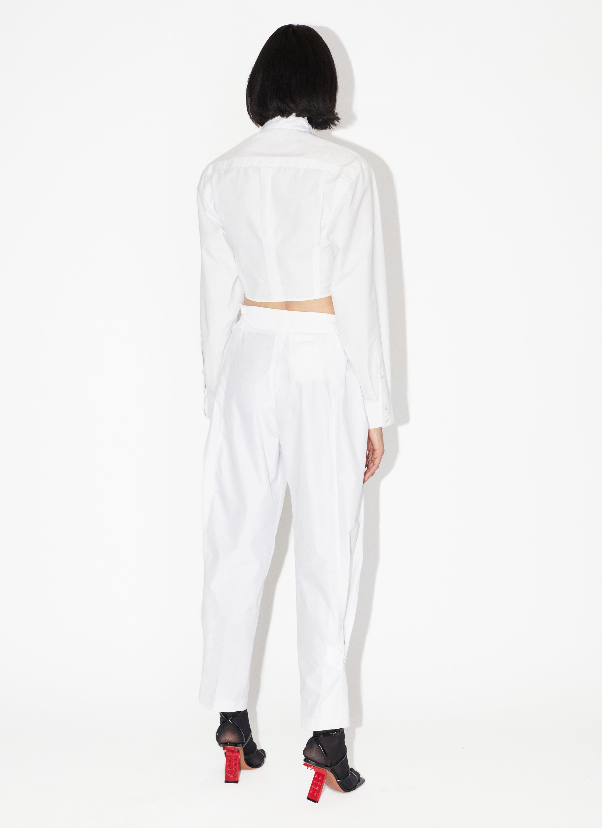 Cotton poplin cropped shirt - White