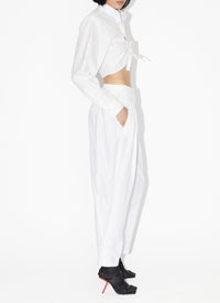Cotton poplin cropped shirt - White