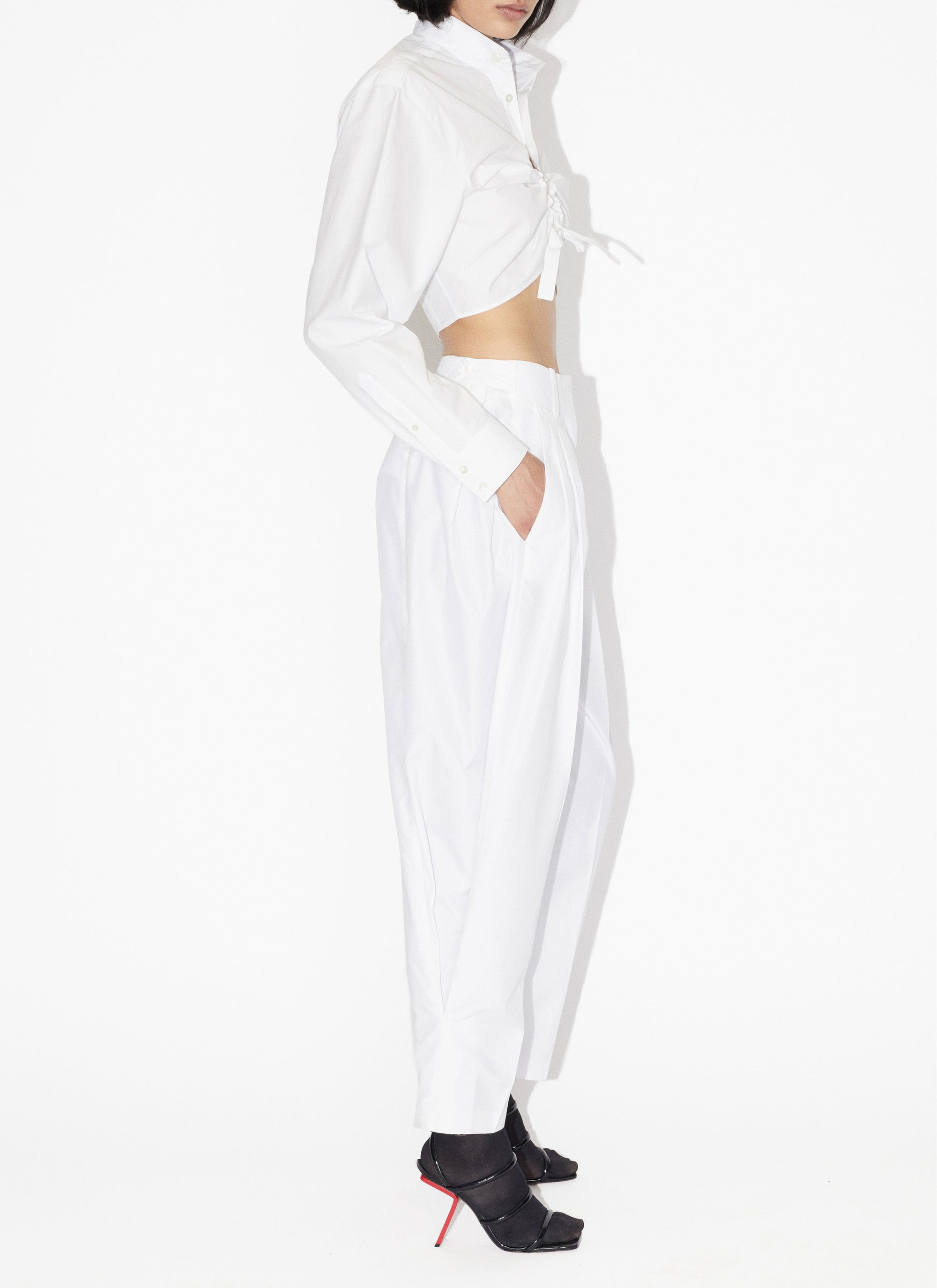 Cotton poplin cropped shirt - White