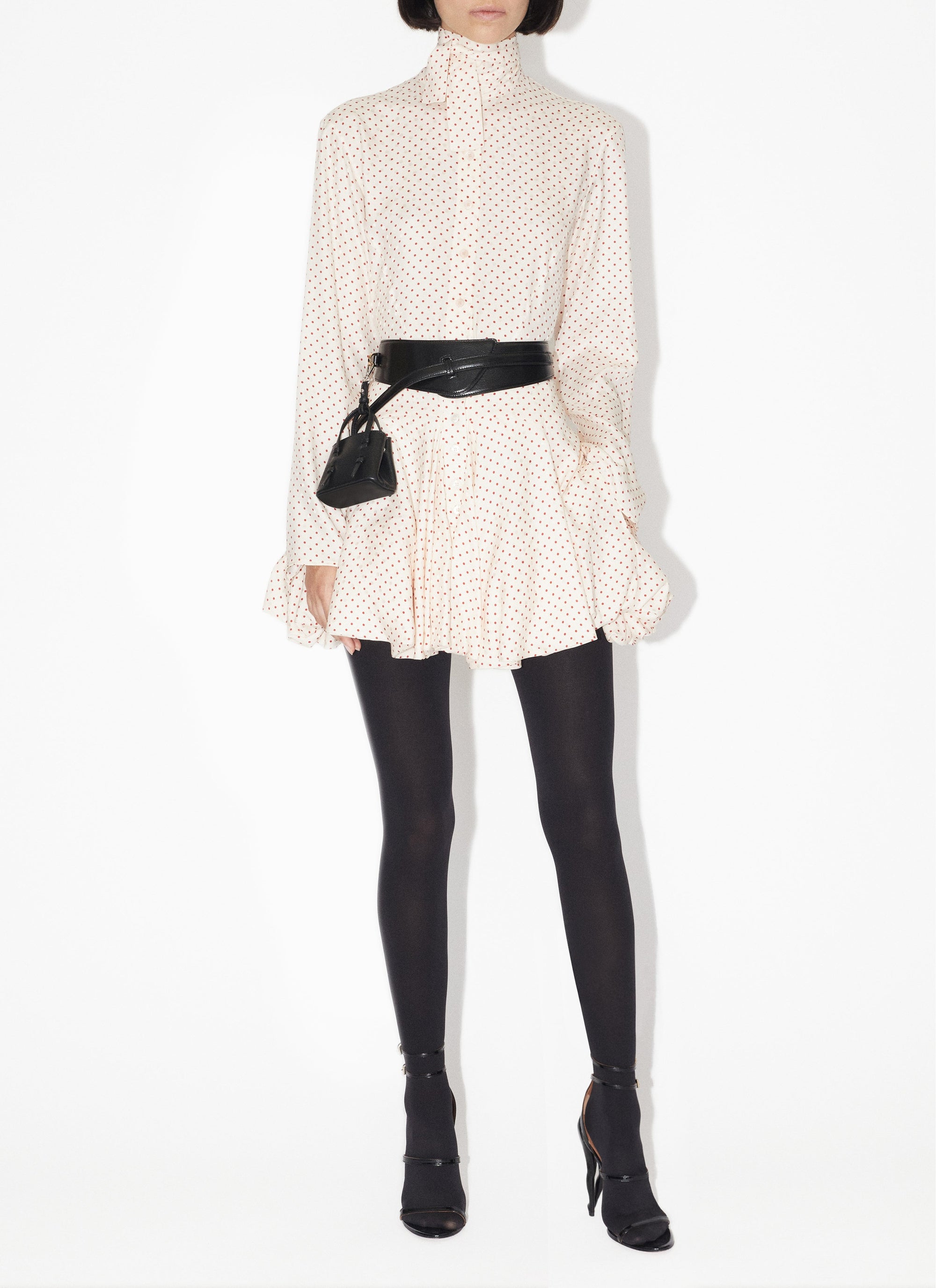 Chemise lavallière à pois en soie - Rose & Rouge