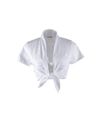 Short-sleeved bow top - White