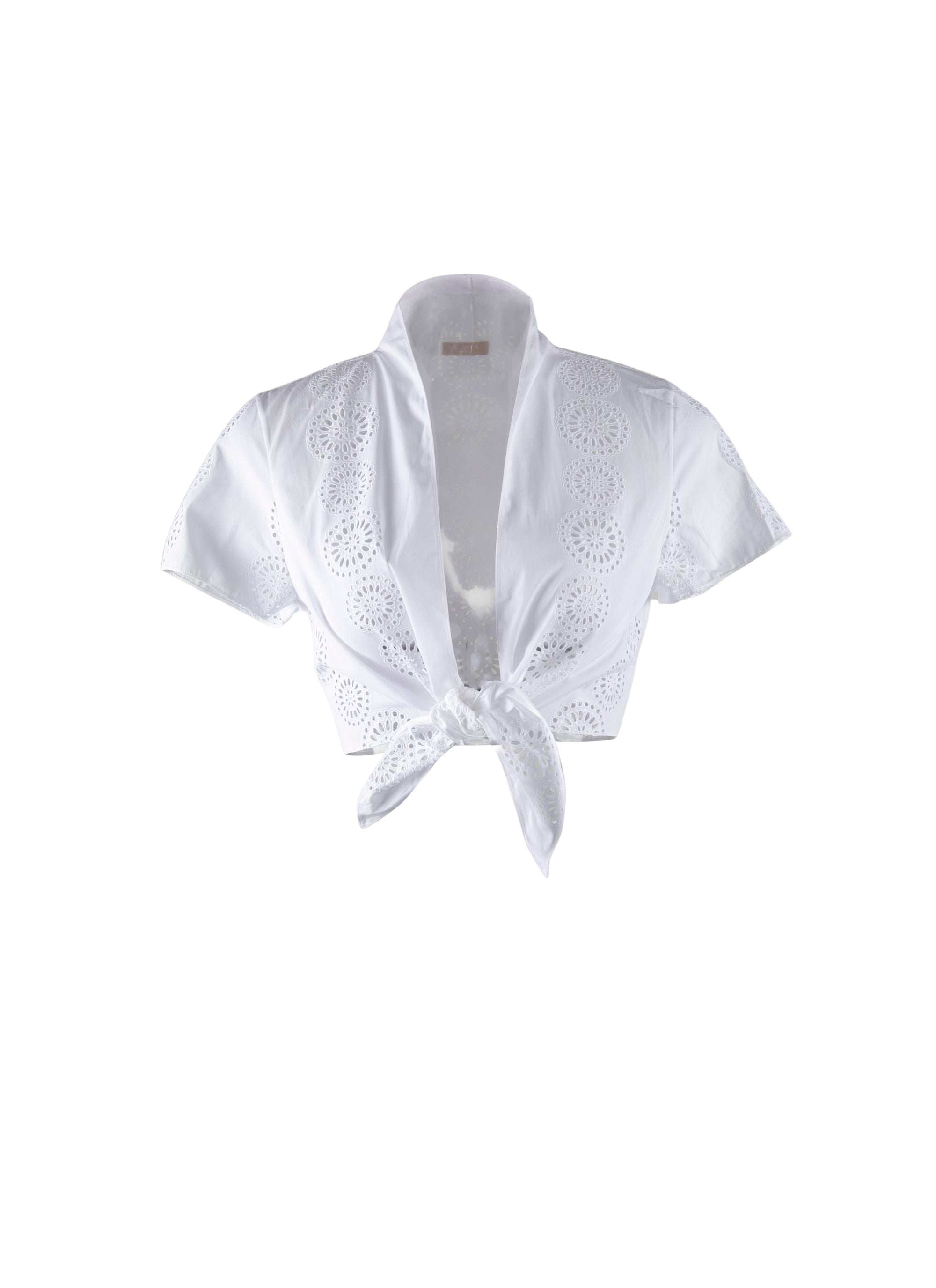 Short-sleeved bow top - White