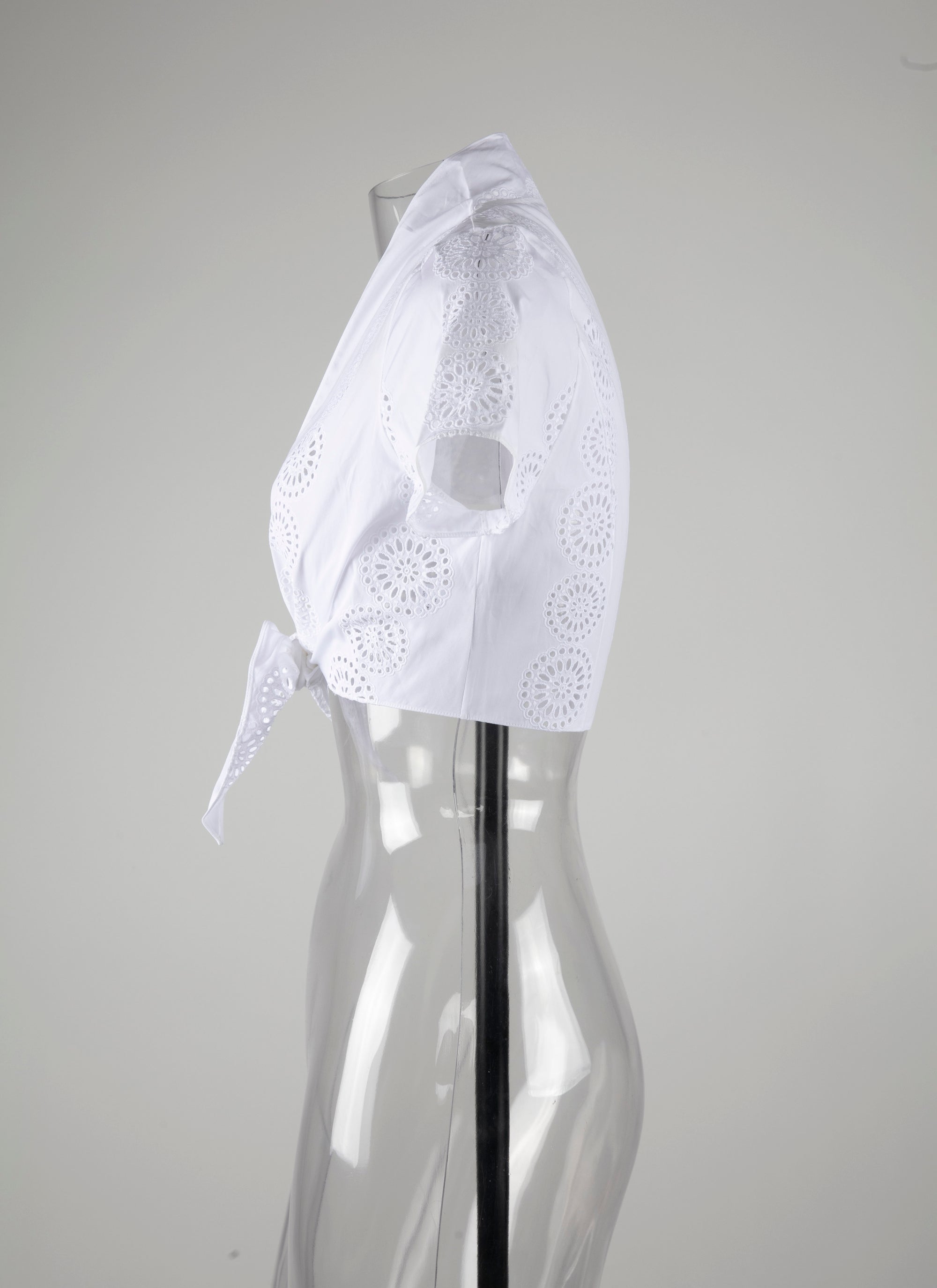 Short-sleeved bow top - White