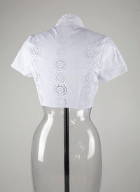 Short-sleeved bow top - White