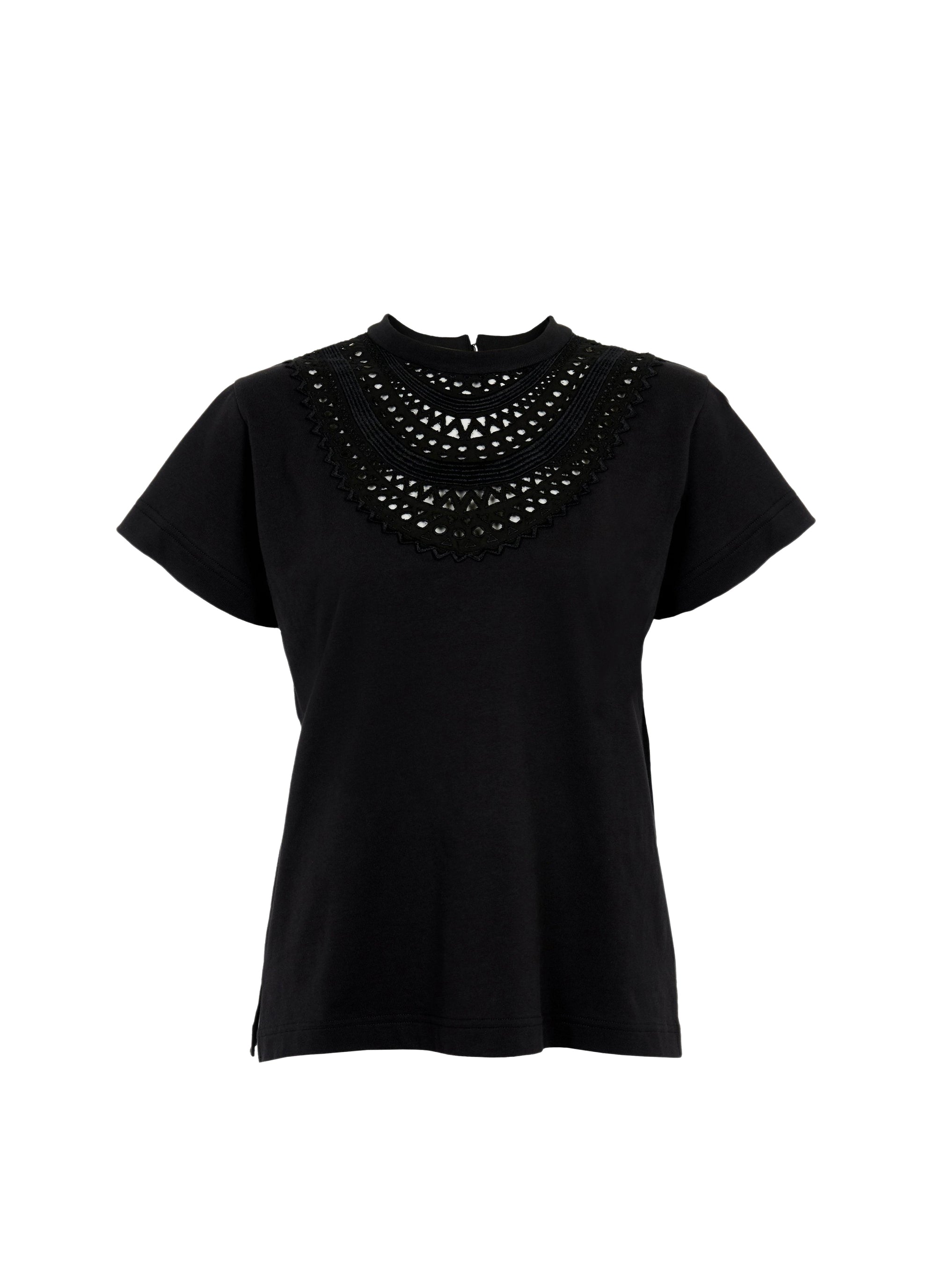 T-shirt à plastron ajouré - Noir