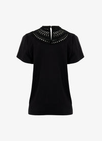 T-shirt à plastron ajouré - Noir