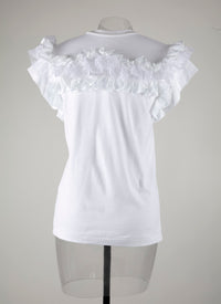 Ruffle-sleeved T-shirt - White