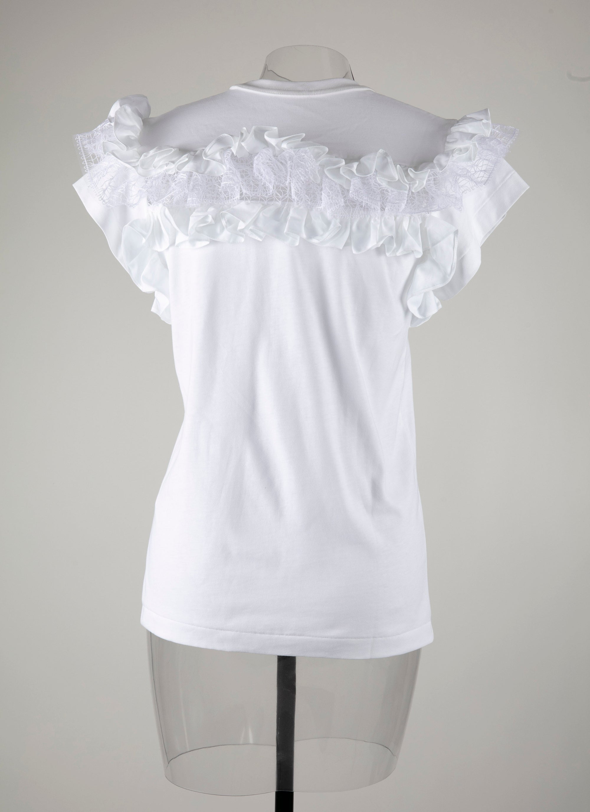 Ruffle-sleeved T-shirt - White