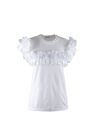 Ruffle-sleeved T-shirt - White