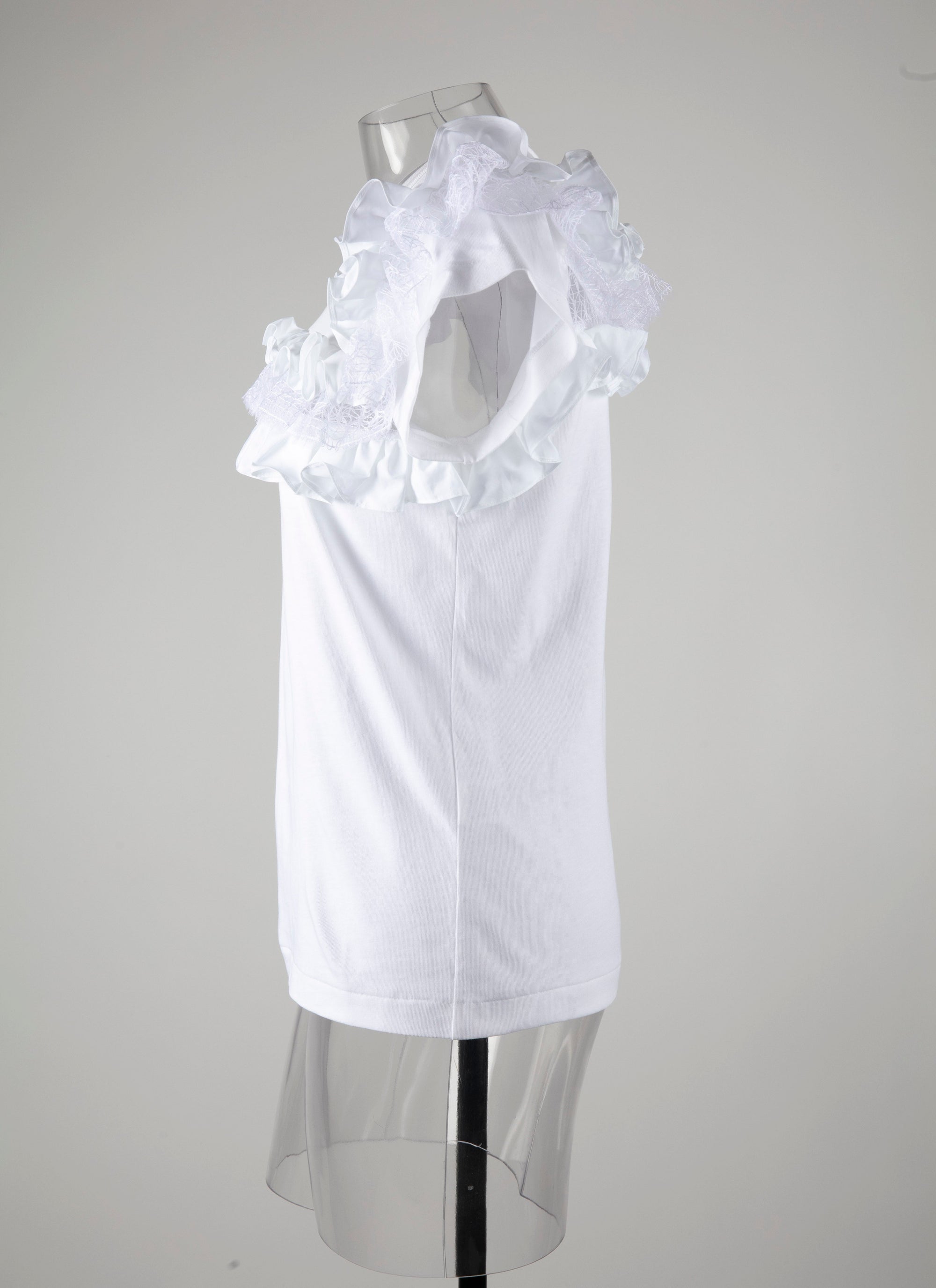 Ruffle-sleeved T-shirt - White