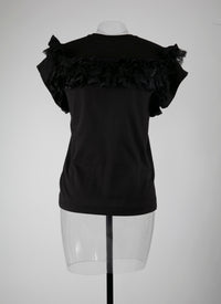 Ruffle-sleeved T-shirt - Black intense