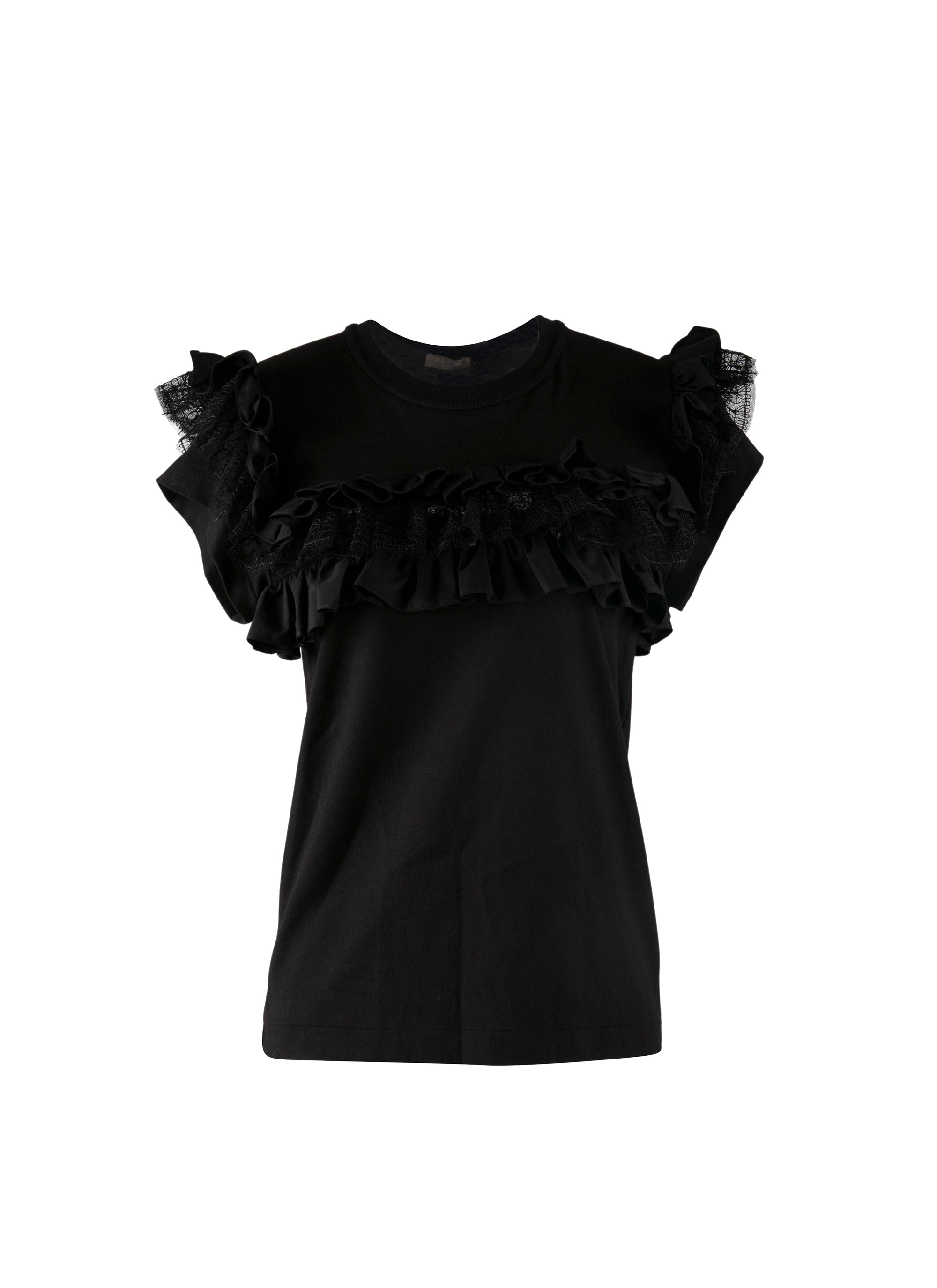 Ruffle-sleeved T-shirt - Black intense