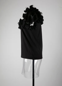 Ruffle-sleeved T-shirt - Black intense