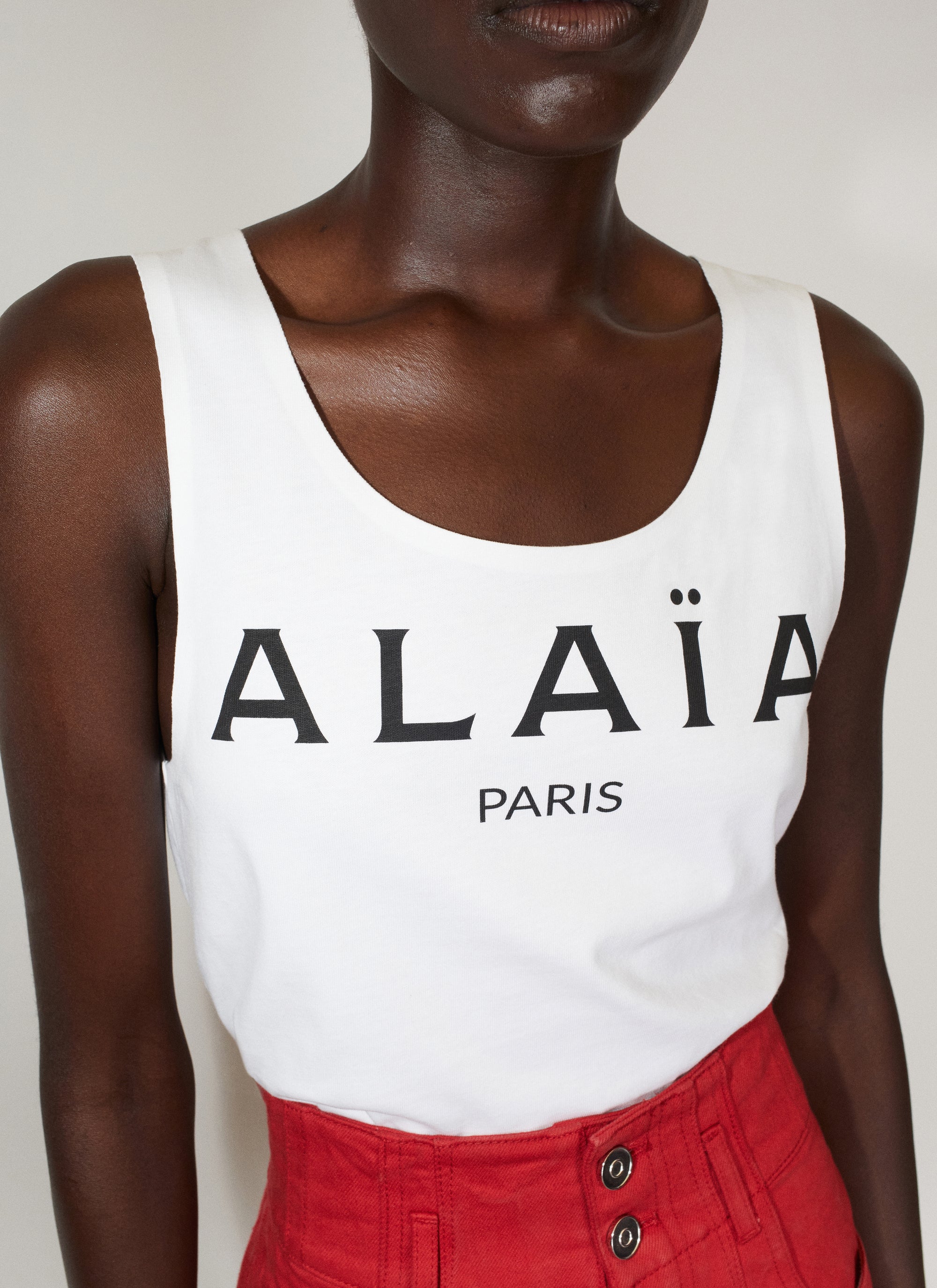 Alaïa Long Sleeve Tank Top - White & Black