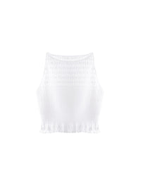 Top court ajouré à franges sans manches - Blanc