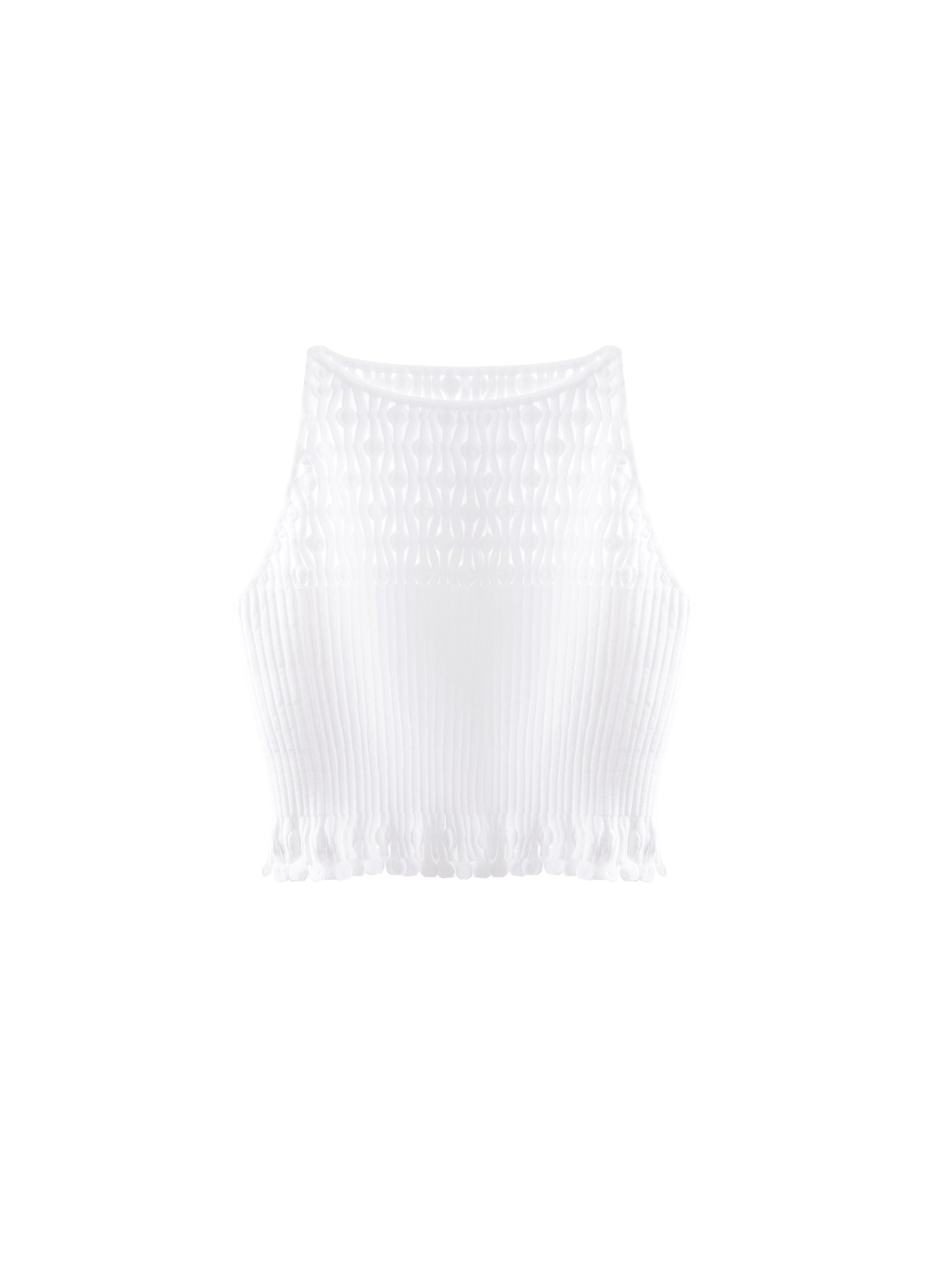 Top court ajouré à franges sans manches - Blanc