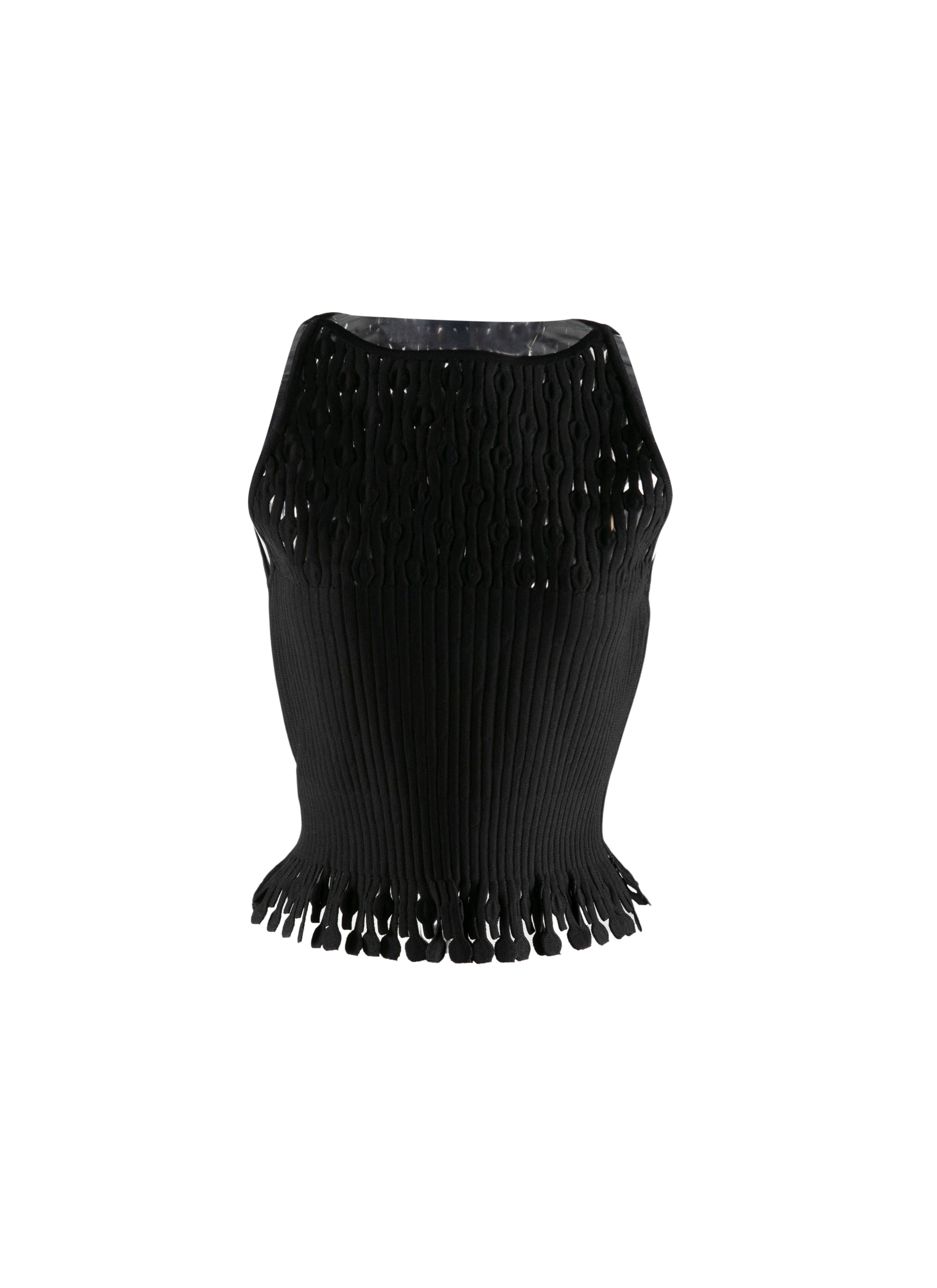 Openwork fringed sleeveless crop top - Black intense
