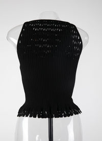 Openwork fringed sleeveless crop top - Black intense
