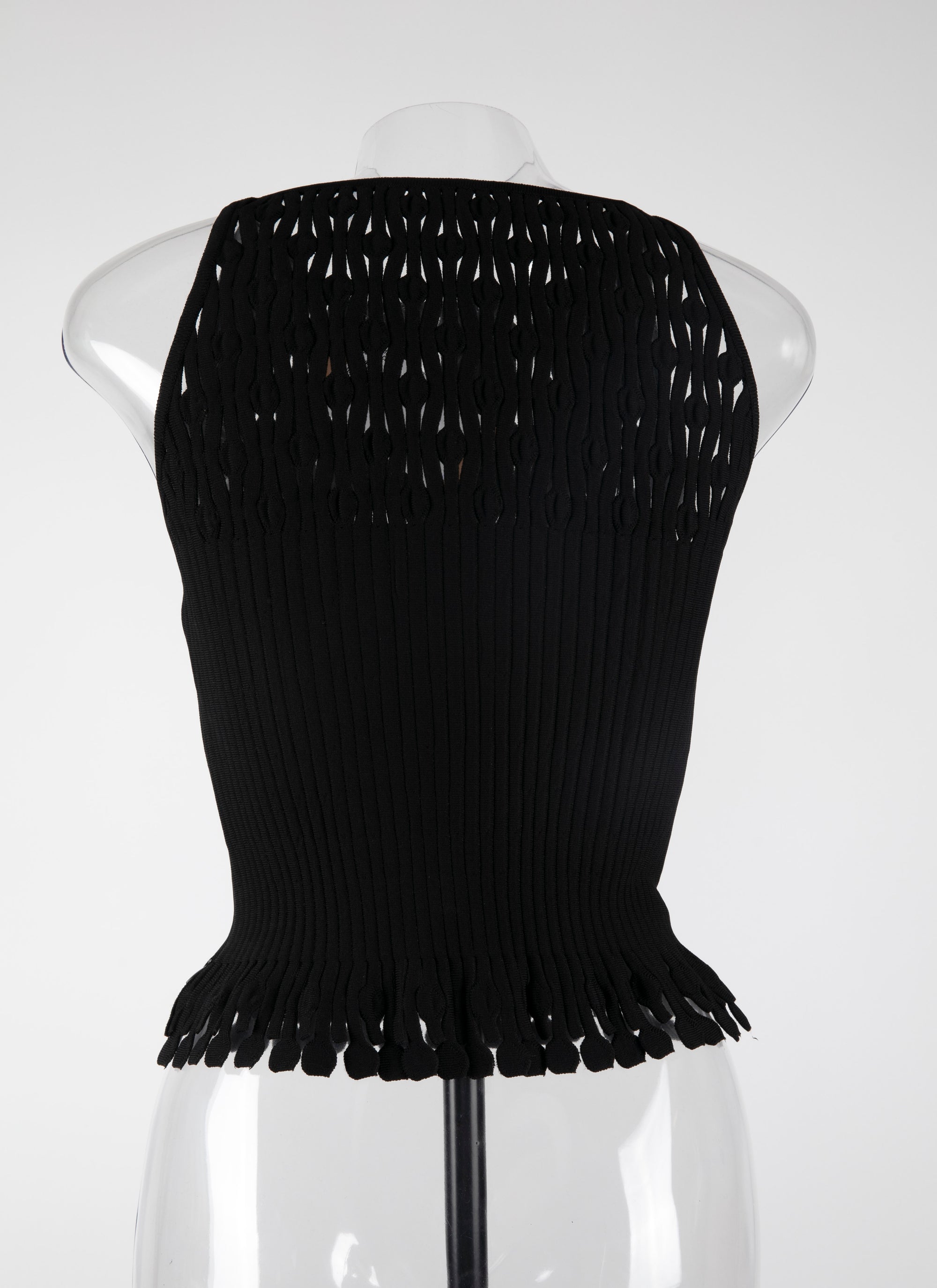 Openwork fringed sleeveless crop top - Black intense