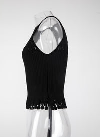 Openwork fringed sleeveless crop top - Black intense