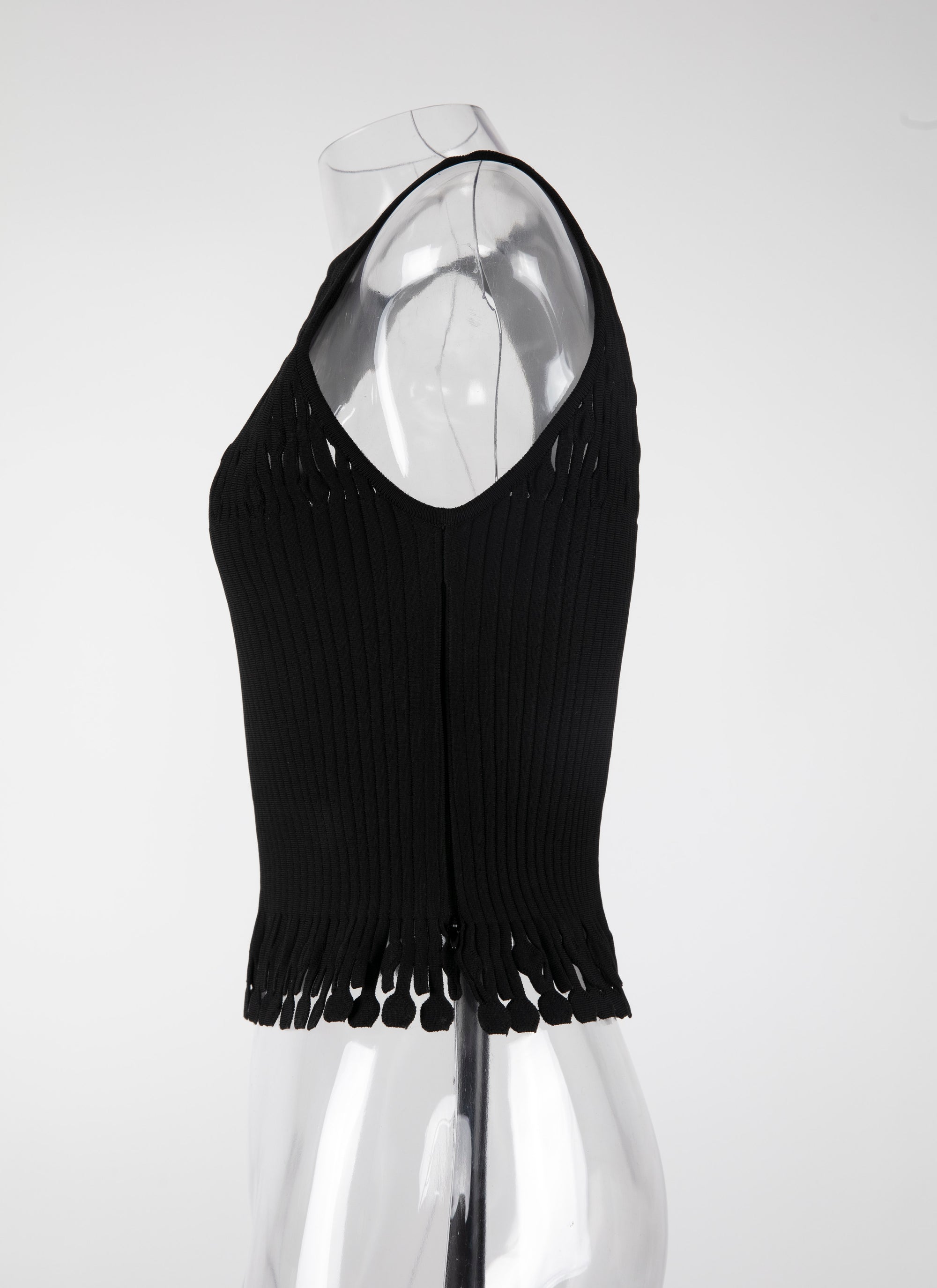 Openwork fringed sleeveless crop top - Black intense