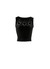 Top court en maille avec plastron ajouré - Noir