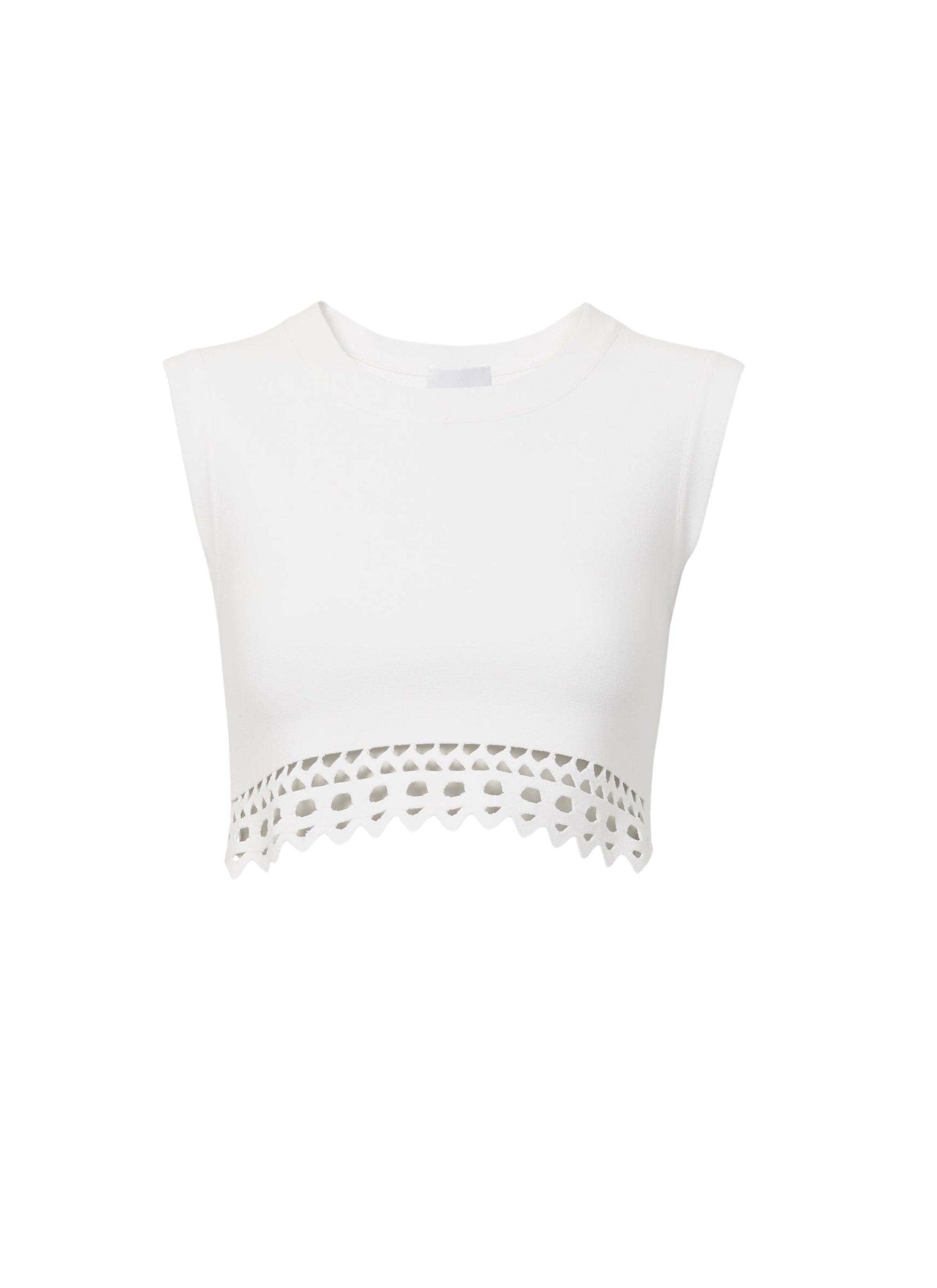 Sleeveless cropped top with openwork hem - White