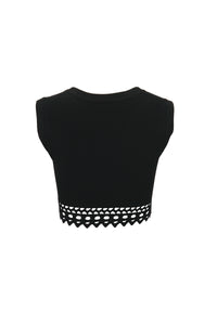 Sleeveless cropped top with openwork hem - Black intense