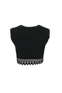 Sleeveless cropped top with open hem - Black