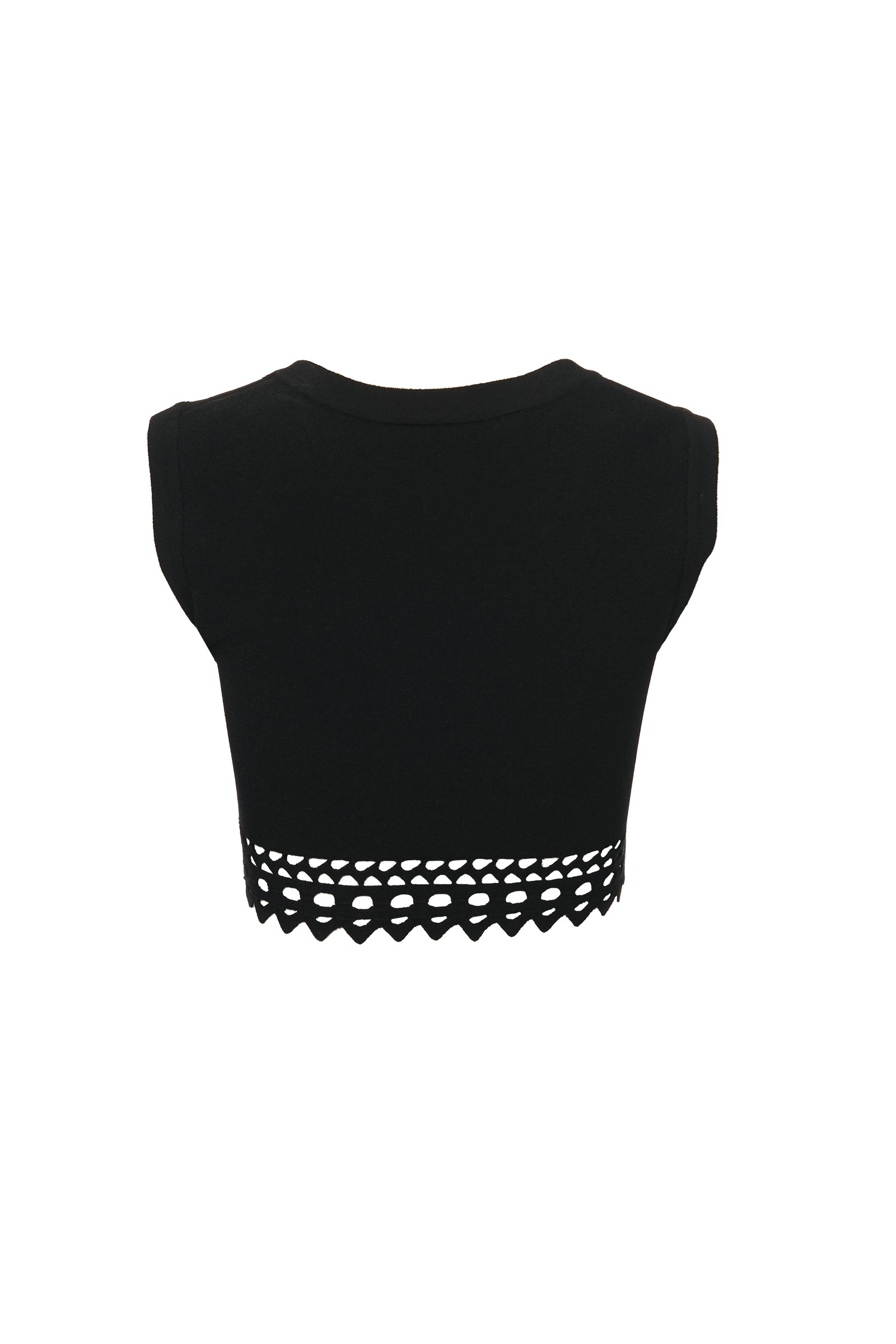 Sleeveless cropped top with open hem - Black