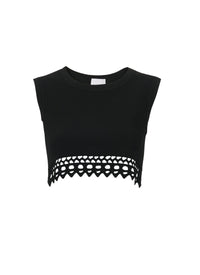 Sleeveless cropped top with openwork hem - Black intense