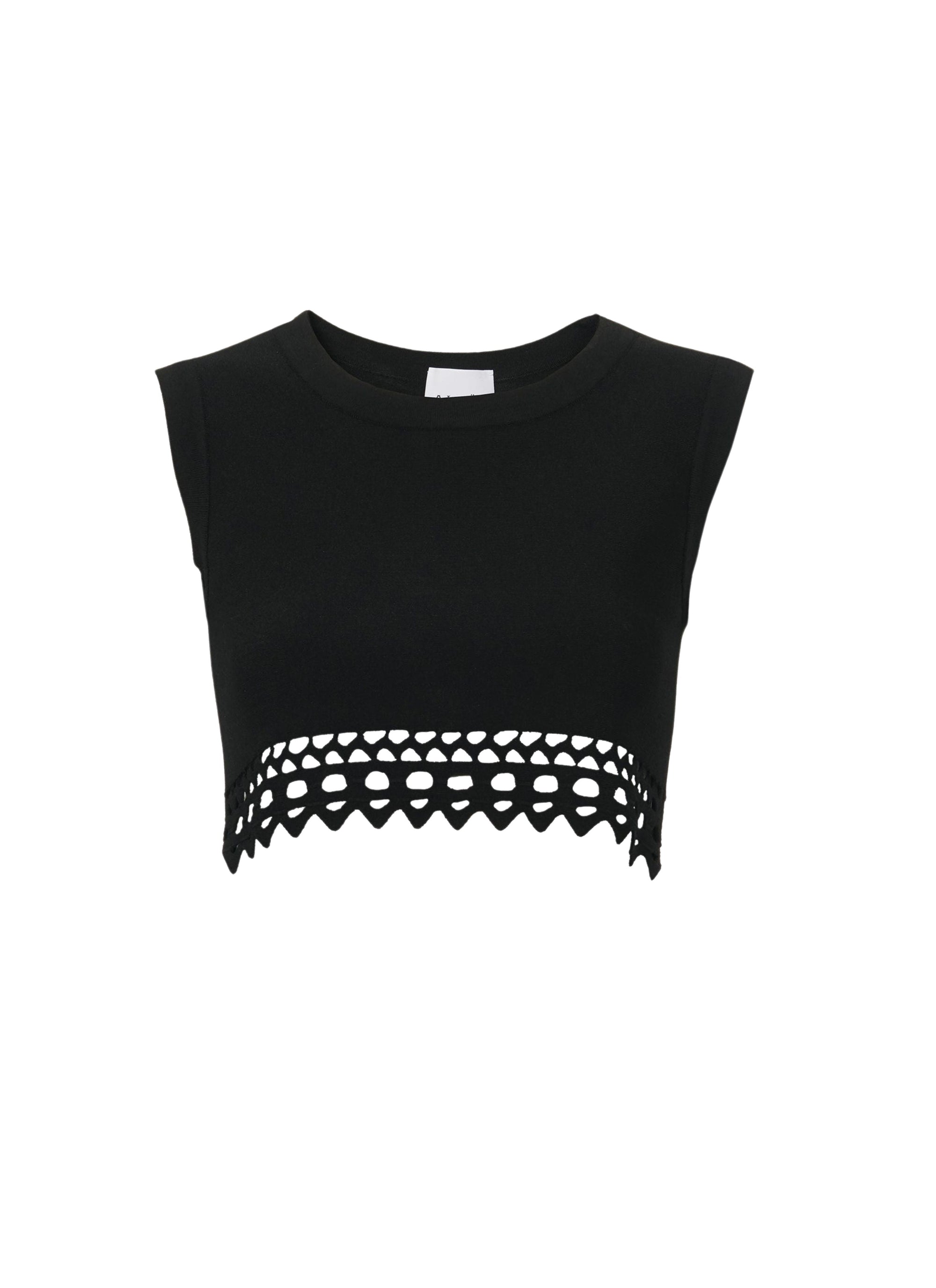 Sleeveless cropped top with openwork hem - Black intense