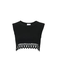Sleeveless cropped top with open hem - Black