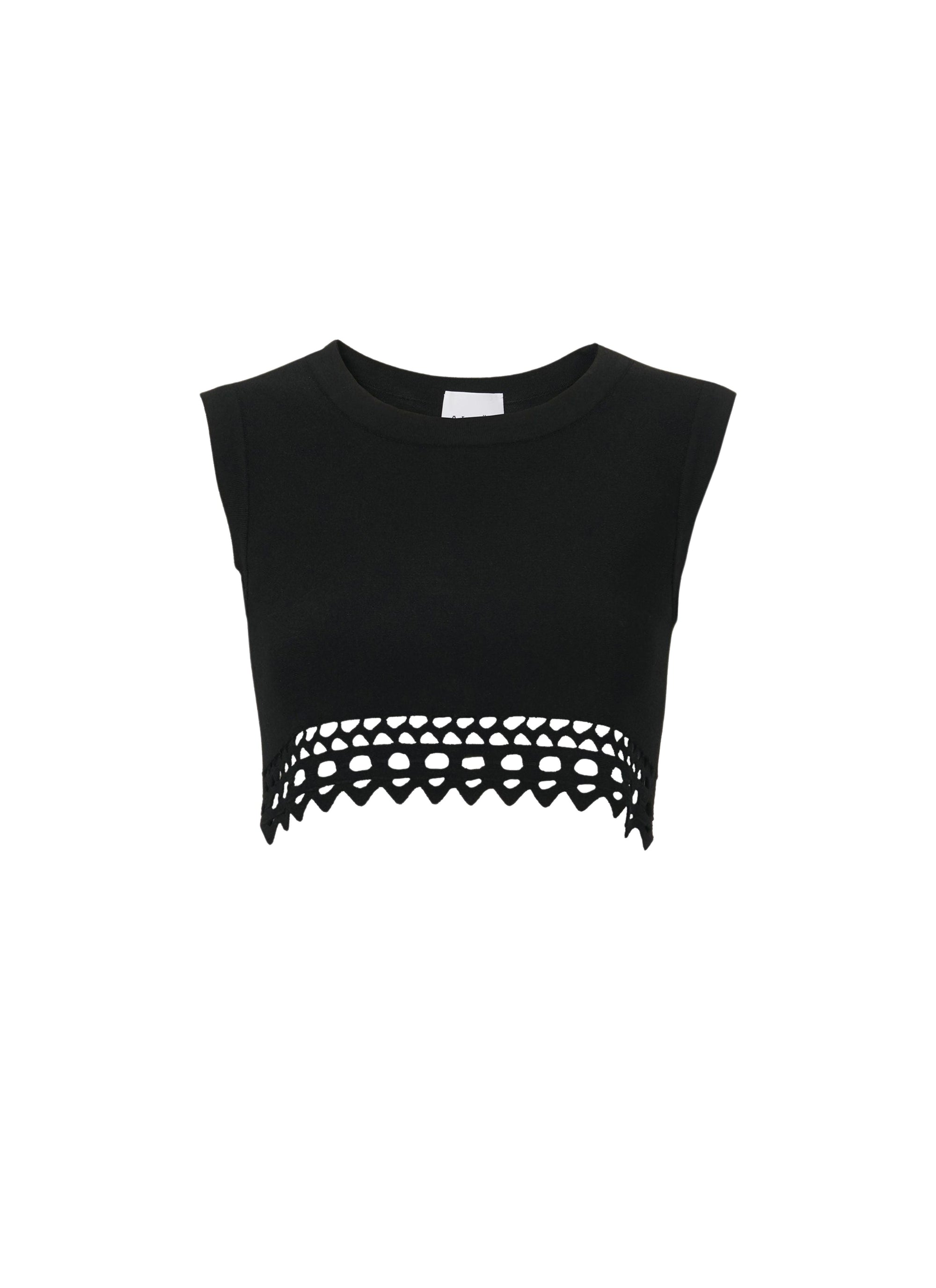 Sleeveless cropped top with open hem - Black
