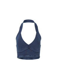 Sleeveless rib knit crop top - Jeans Blue