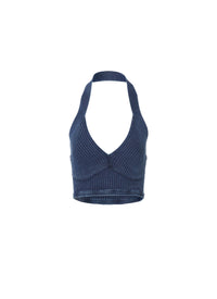 Top court en maille côtelée sans manches - Bleu Jeans